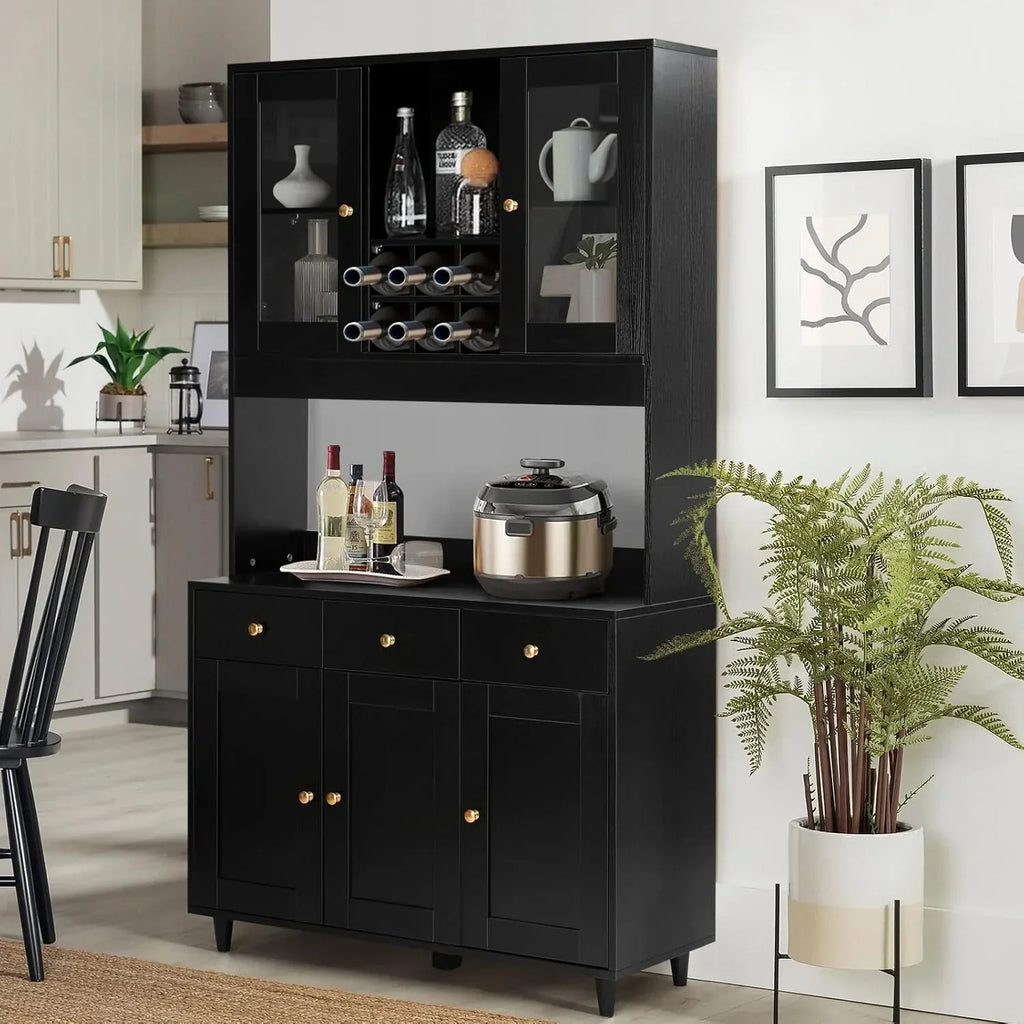 VOWNER Armario Aparador de Cocina/Buffet, 100L x 38An x 181Al cm, Mueble Auxiliar de Almacenaje, 5 Puertas y 5 Estantes Ajustables, Blanco