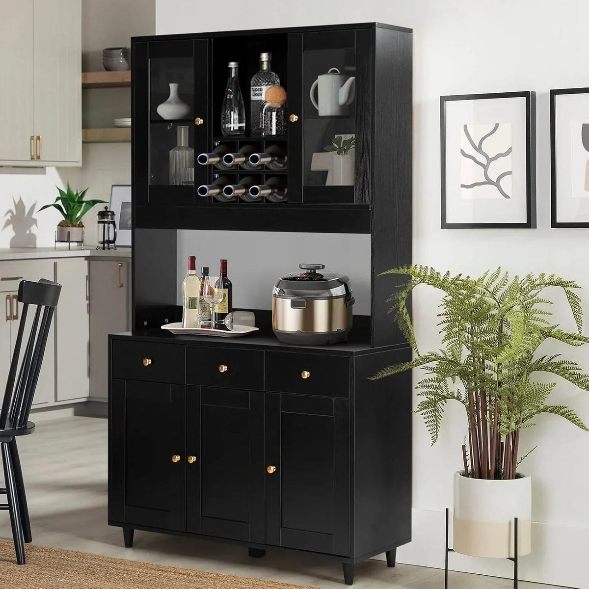 VOWNER Armario Aparador de Cocina/Buffet, 100L x 38An x 181Al cm, Mueble Auxiliar de Almacenaje, 5 Puertas y 5 Estantes Ajustables, Blanco