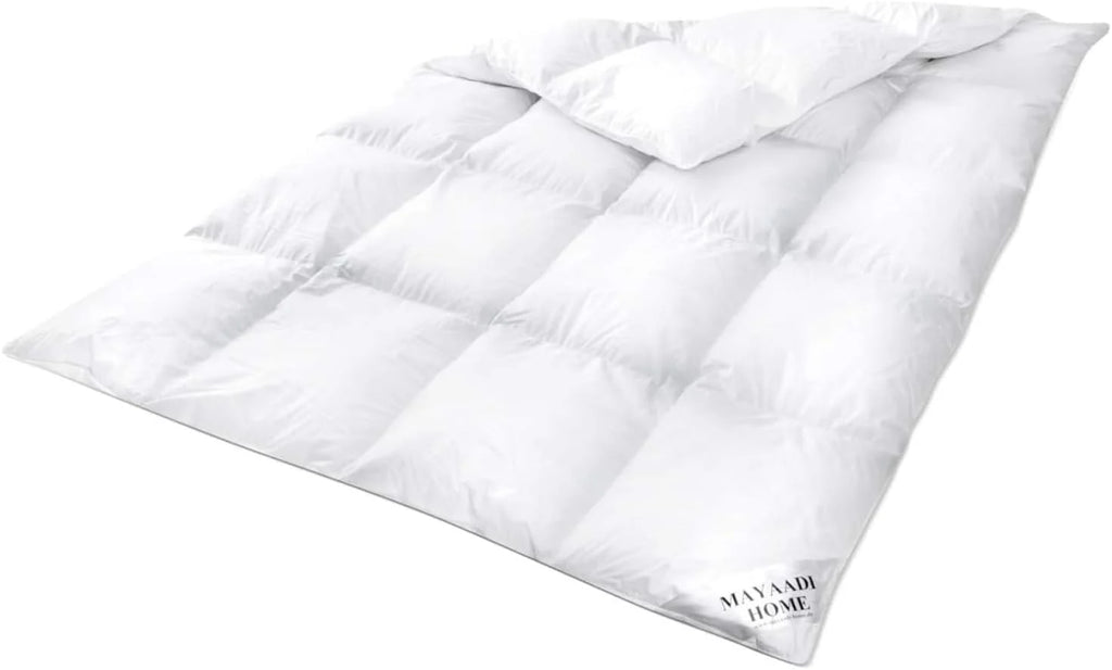 Mayaadi Zimowa kołdra puchowa, bardzo ciepła 200 x 220 cm, 2500 g, 70% puch, 30% pierze, 100% naturalna bawełna, wyprodukowana w Europie, pikowana kołdra dla alergików – MA49
