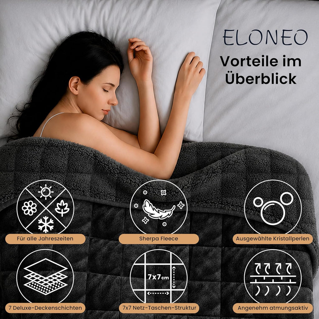 ELONEO koc obciążeniowy Sherpa Fleece 200x200 cm z 11 kg, certyfikowany Oeko-Tex, koc obciążeniowy, koc relaksacyjny i koc przeciwstresowy, czarny