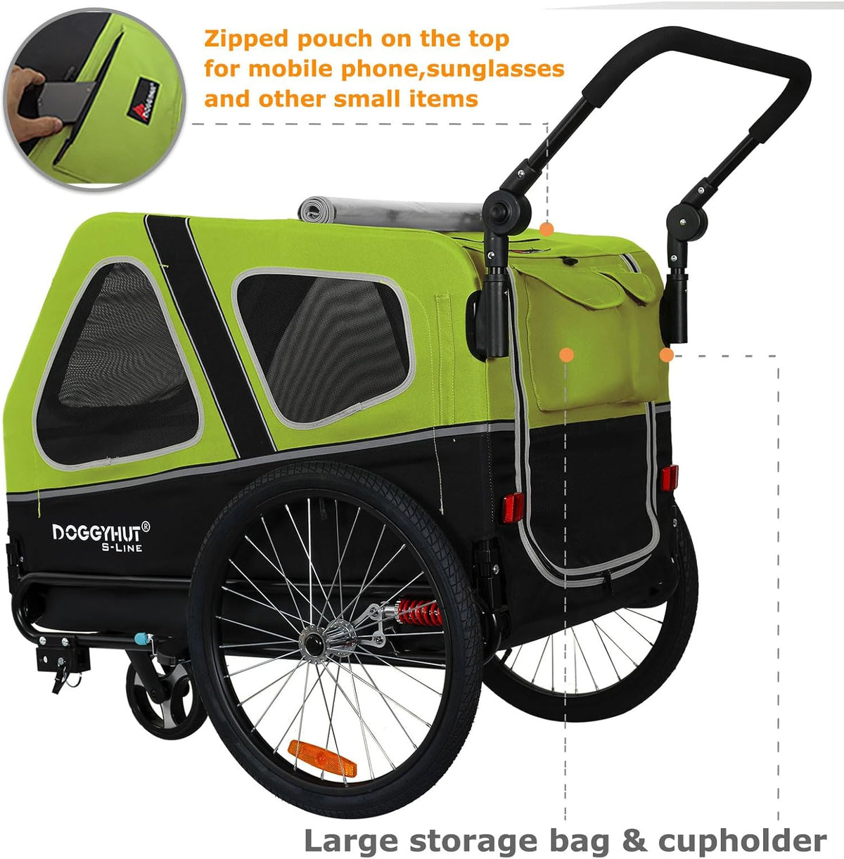 Doggyhut S-Line XL Remolque y cochecito para perros con suspensión 2 en 1, remolque de bicicleta para perros y jogger con suspensión hasta 45 kg