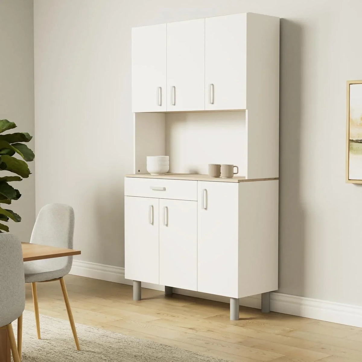 Miroytengo Mueble Auxiliar de Cocina, Alacena, Buffet 6 Puertas Color Blanco y Roble Kronberg 101 x 185 cm