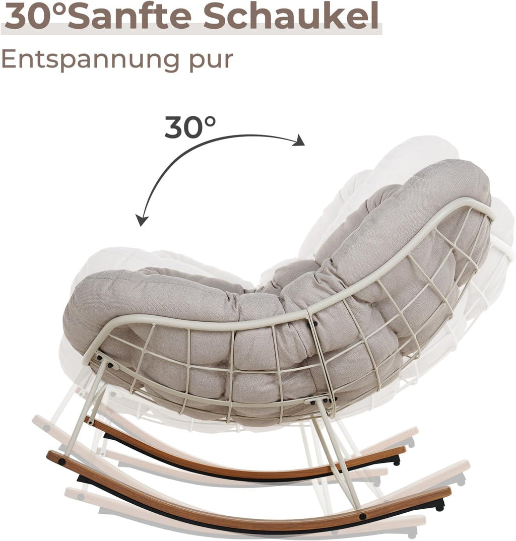 Grand Patio Mecedora para jardín, sillón oscilante, sillón mecedora para sala de estar, silla de relax acolchada, capacidad de carga de hasta 150 kg para jardín, dormitorio, sala de estar, rincón, porche, blanco crema