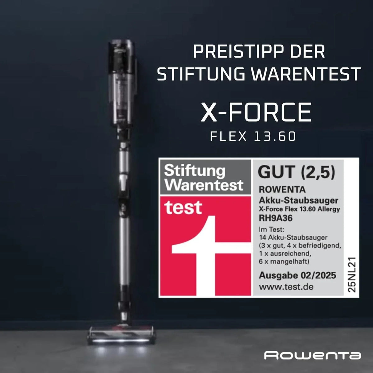 Aspiradora sin cable Rowenta X-Force Flex 13.60 antialérgica, 150 Air W, 60 min de autonomía, flexible, RH9A36WV