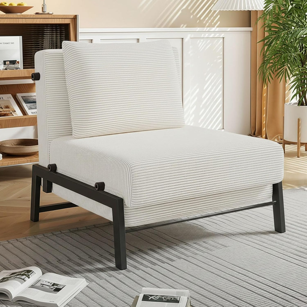 Sillón cama genérico 2 en 1, sofá cama con función de cama, sillón cama convertible con cojín, tela de pana, estructura de metal, sofá de suelo para salón y dormitorio