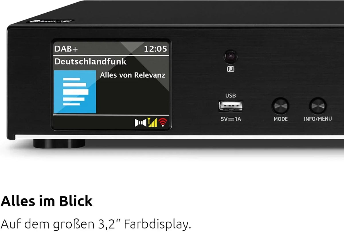 Sintonizador HiFi DIGITRADIO 143 V3 DAB+ radio por internet con Bluetooth, Spotify Connect, WLAN y mando a distancia 43,5 cm