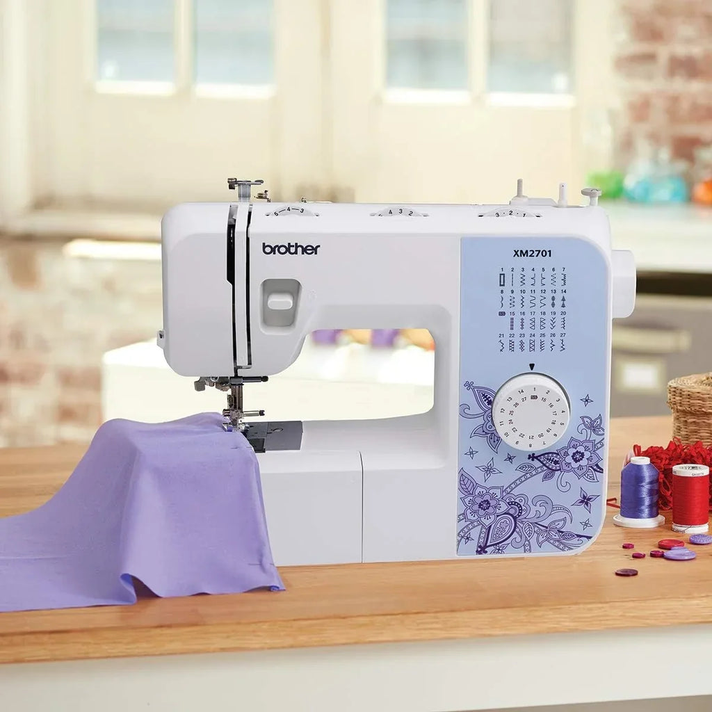Máquina de coser eléctrica XM2701S, 27 puntadas, brazo libre, enhebrador automático, con cable