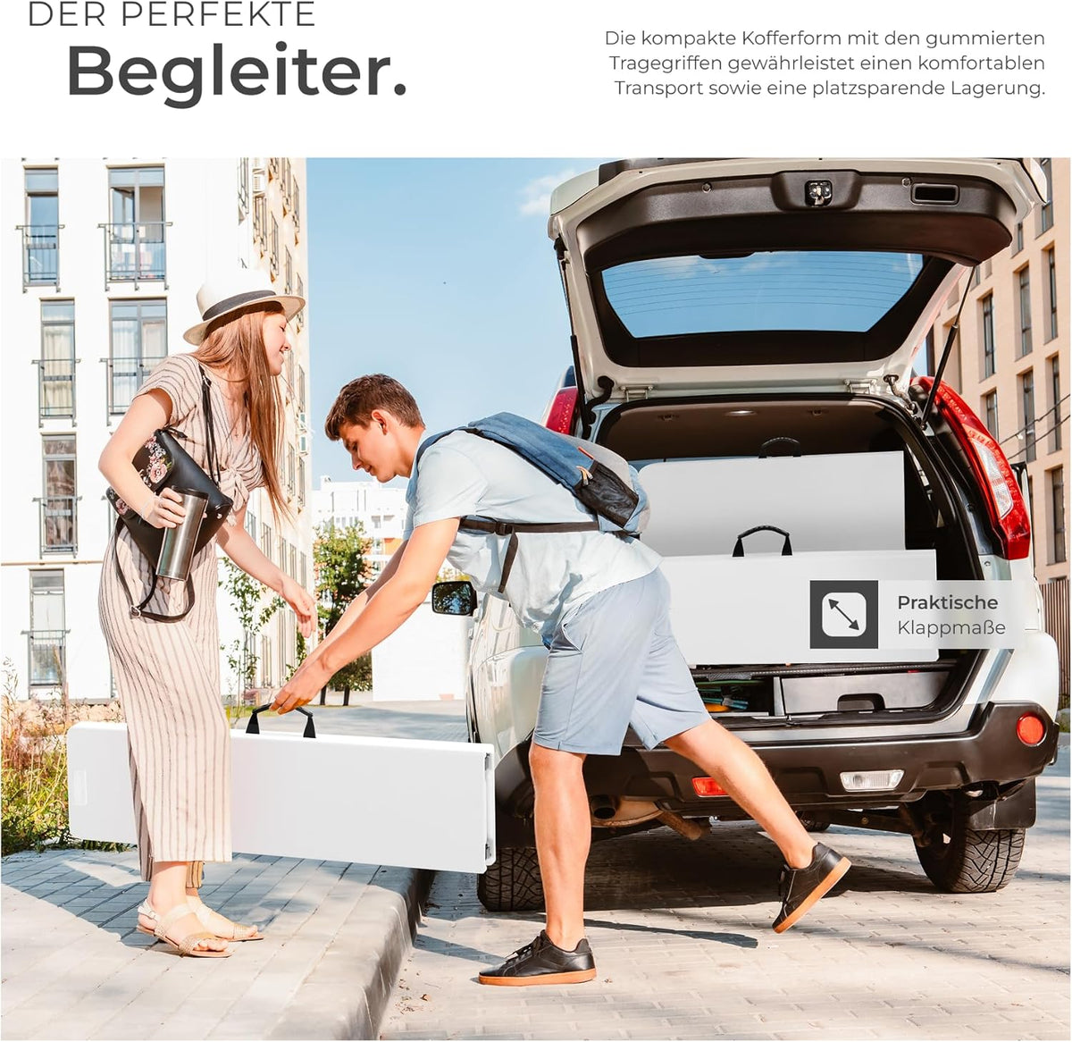 tectake® Juego de muebles de jardín de 3 piezas, mesa de camping plegable con 2 bancos de cerveza, muebles de balcón, conjunto de mesa para jardín o terraza, set de mesa y bancos cerveceros, con asas de transporte, 180 cm de largo (blanco)