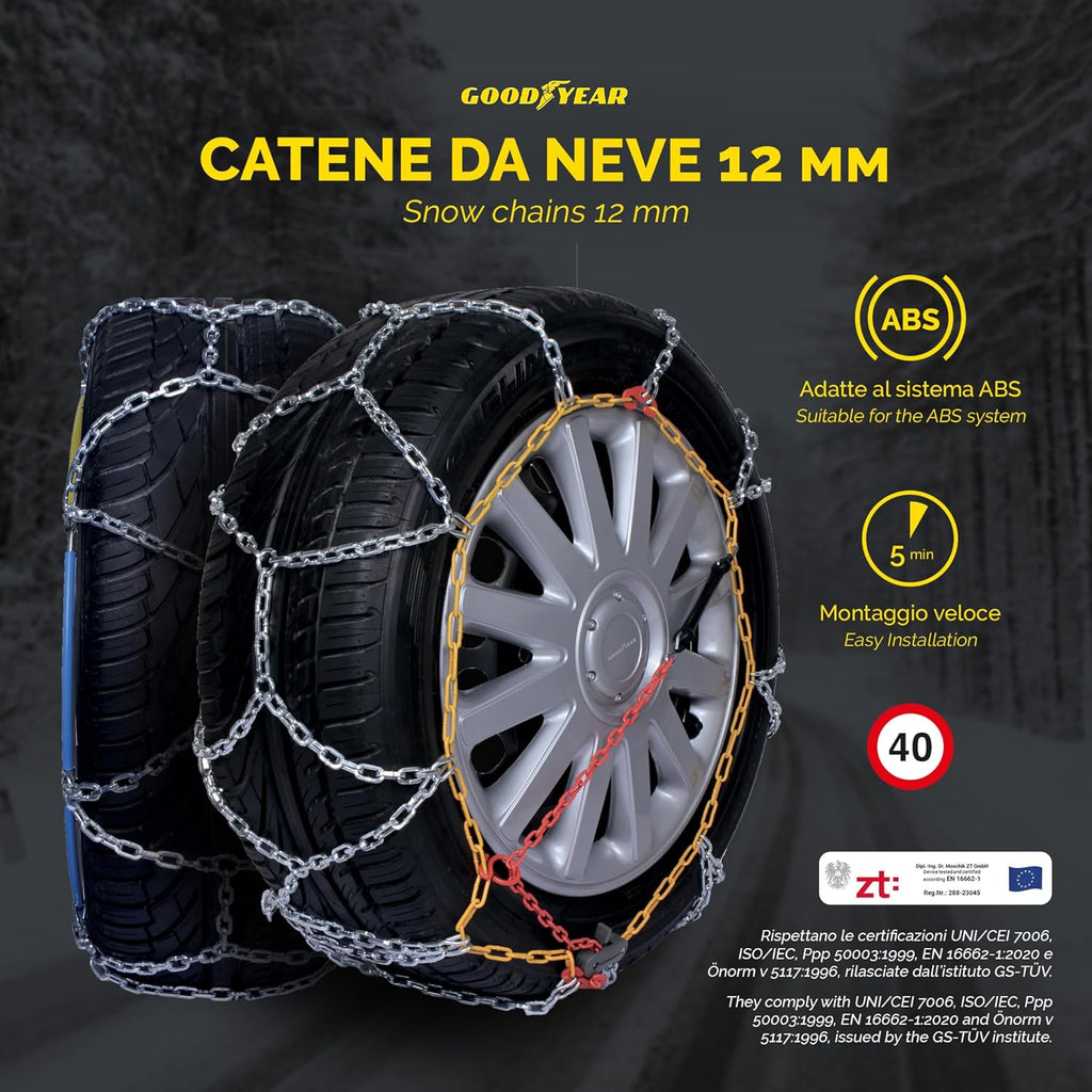 Goodyear 77935 Cadenas de nieve de 12 mm, Tamaño 245, Adecuadas para SUV, vehículos utilitarios, 4x4, Homologación TUV y ÖNORM