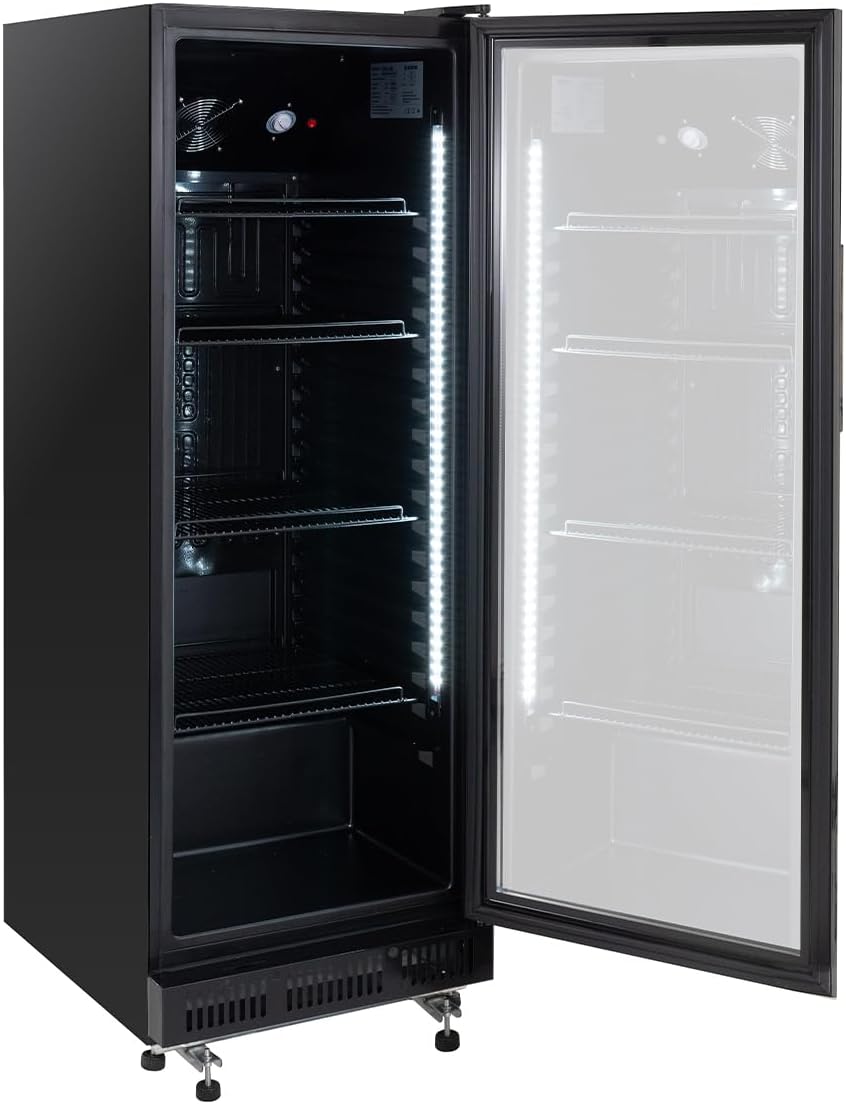 Refrigerador de bebidas GKS-230 I 230 L Nevera para bebidas con puerta de cristal y LED I Refrigerador para botellas con cerradura I Refrigerador de cerveza 0 a +8 °C