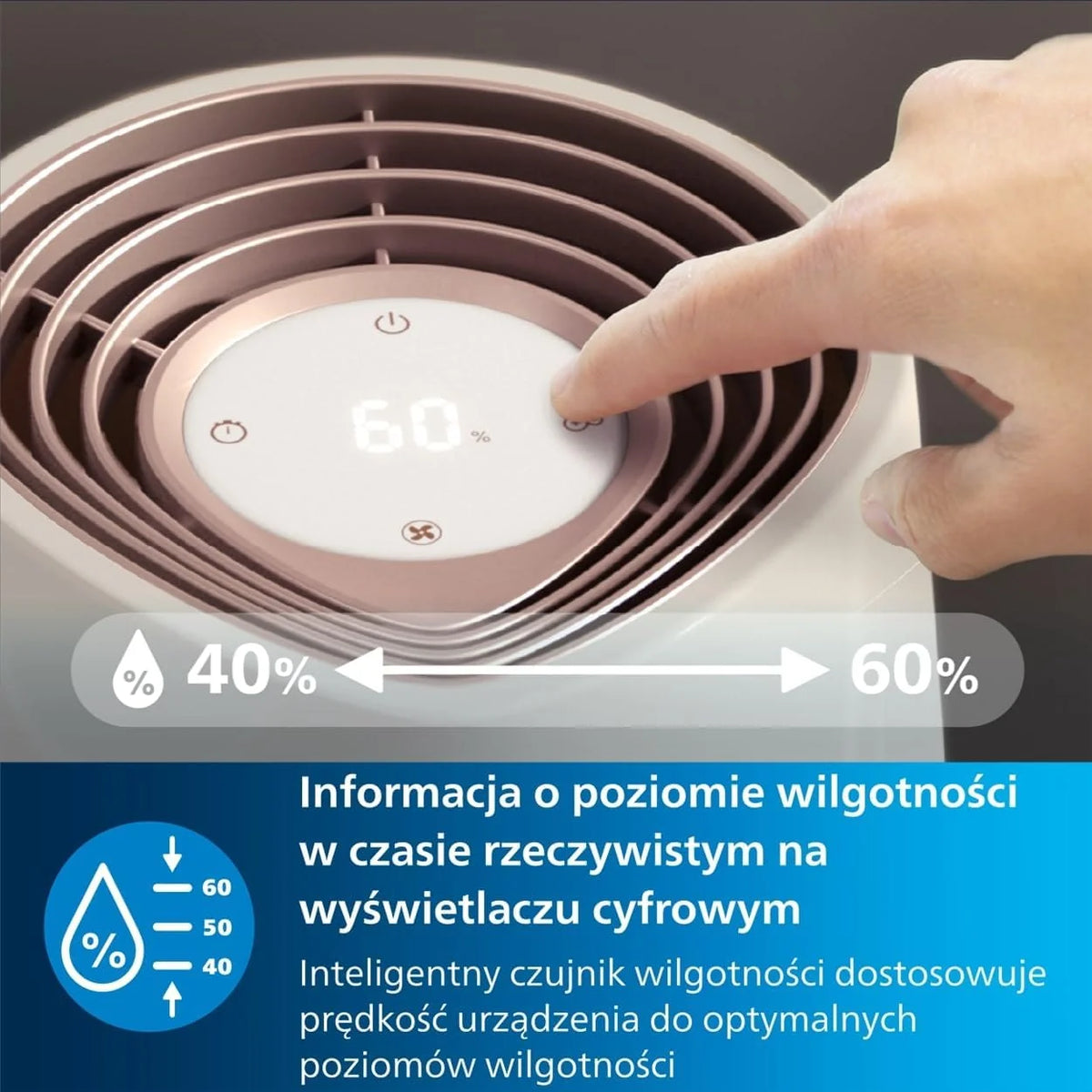 Philips Nawilżacz Ewaporacyjny serii 3000, do 45 m², NanoCloud, 3 l, Biały