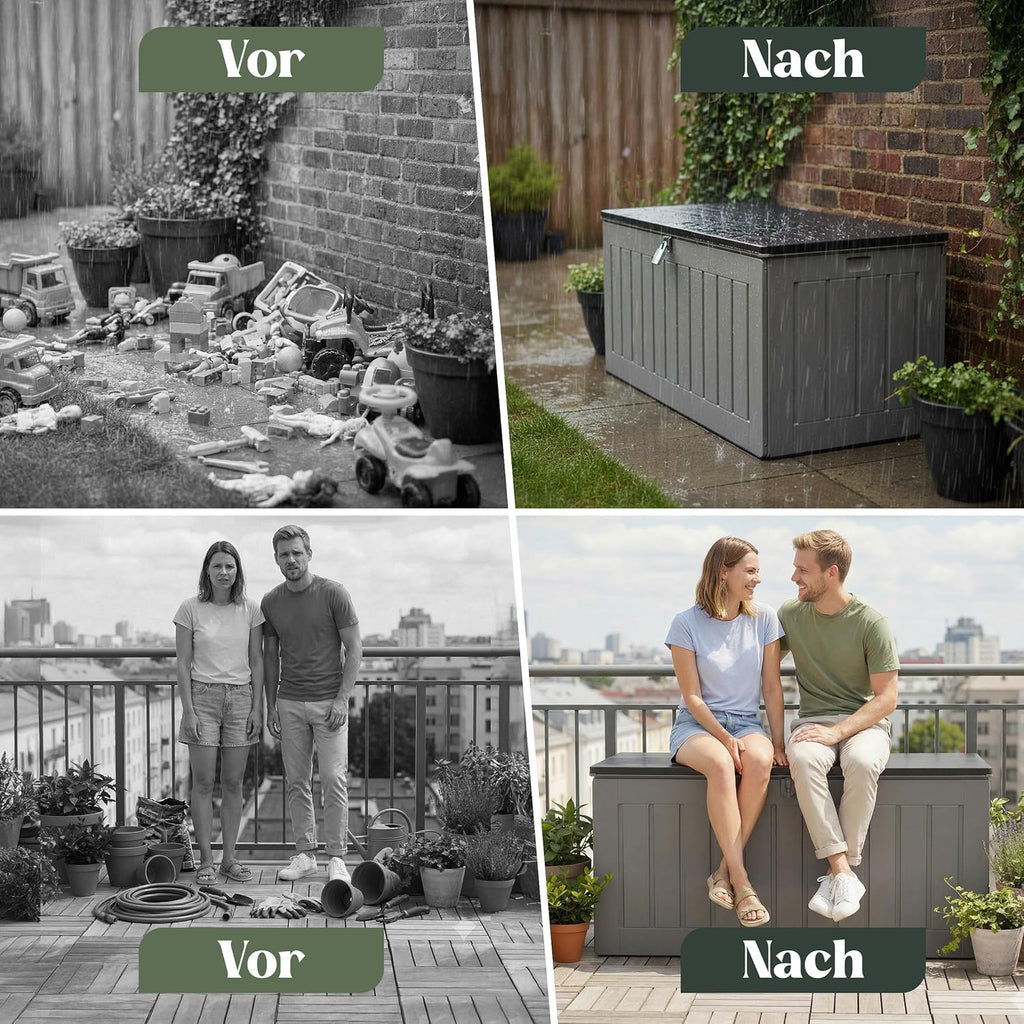 Olsen & Smith Caja de almacenamiento XXL 830L, baúl de jardín con tapa grande, caja impermeable para cojines, armario de jardín para cojines y cajas de almacenamiento para jardín, balcón, terraza, color antracita, caja para paquetes