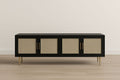 Mueble de TV de madera MDF y ratán negro 200x48x56 cm