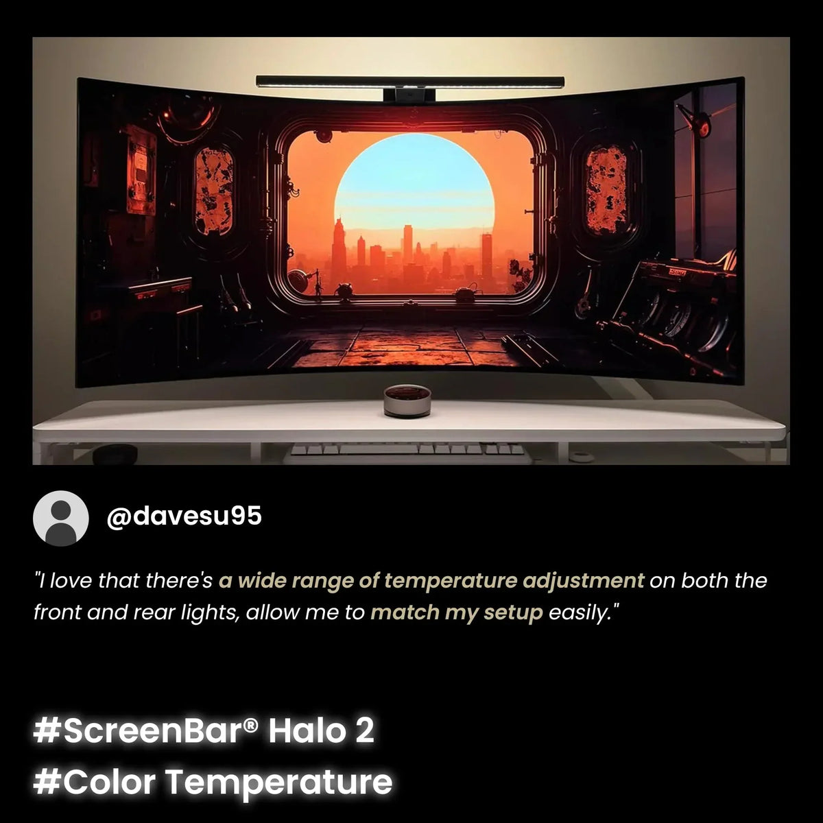 Lámpara de monitor ScreenBar Halo 2 con luz trasera, USB, 5 W, 2700–6500 K, regulable, sensor de movimiento, mando inalámbrico, para monitores de 0,43–6 cm