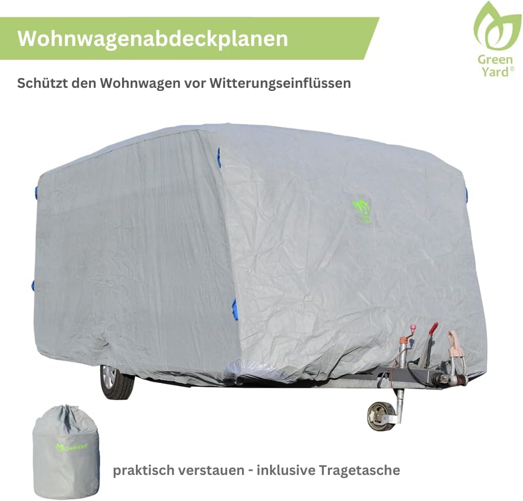GreenYard® Lona de protección para caravanas o autocaravanas | Talla S 460 x 250 x 220 cm | Funda de camping | Protección contra el polvo y la humedad | Transpirable | Duradera
