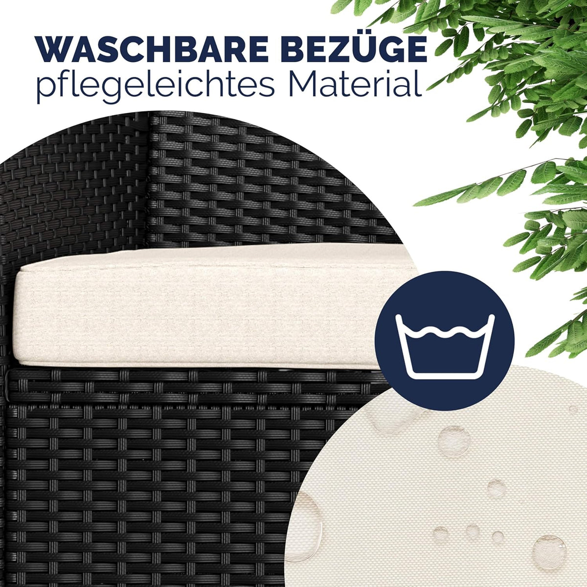 Banco de jardín Casaria® con cojines, resistente a la intemperie, polirratán, capacidad de carga de 320 kg, mesa auxiliar, resistente a los rayos UV, banco para jardín o balcón, 2 plazas, 143x55 cm, negro