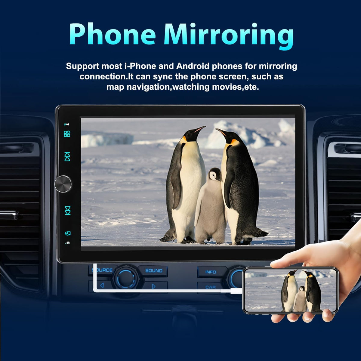 Autorradio Alondy 1 DIN con pantalla táctil giratoria de 10,4 pulgadas compatible con Apple CarPlay/Android Auto [inalámbrico], Bluetooth, cámara de marcha atrás, radio AM/FM RDS, USB, AUX y SD