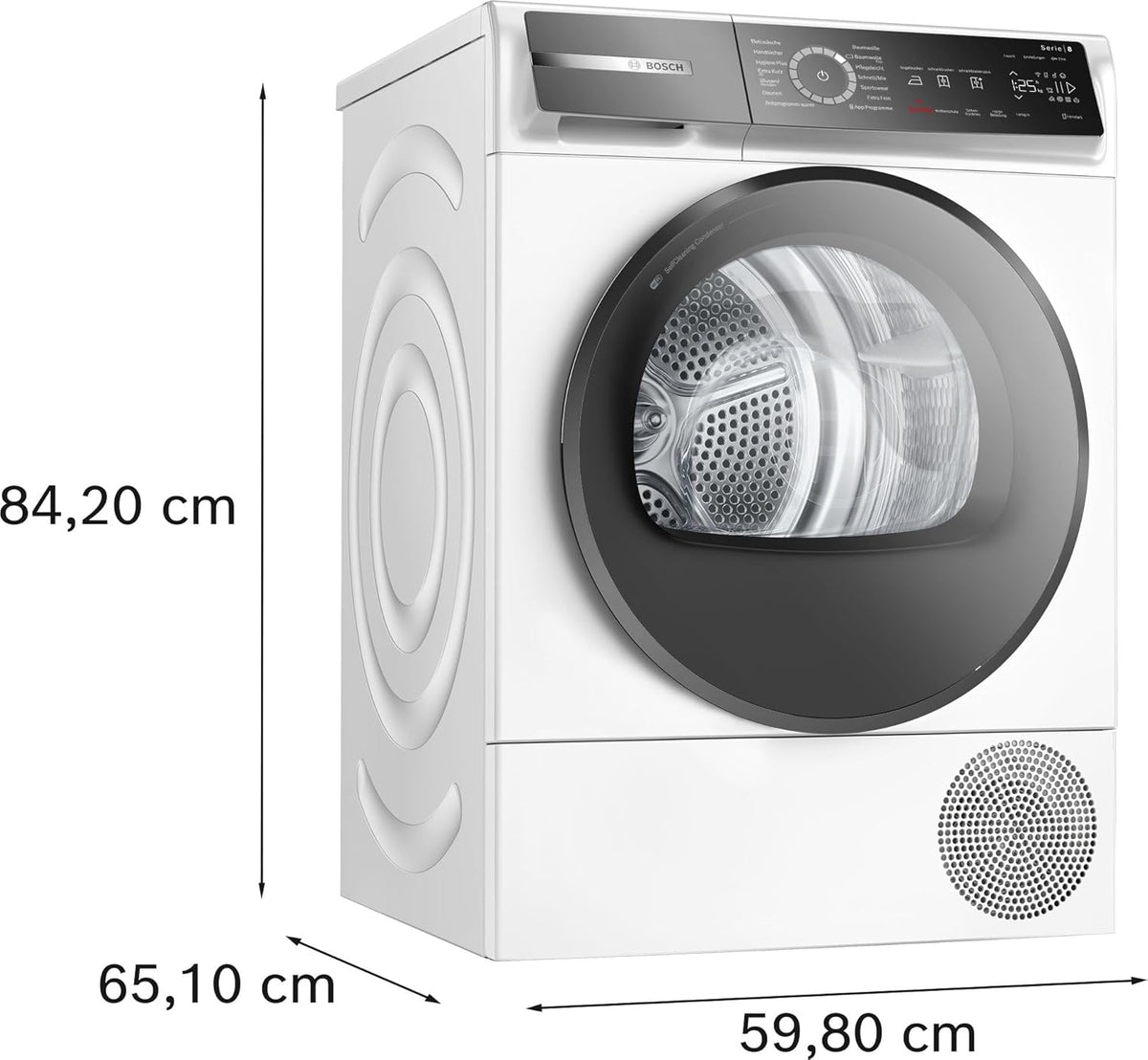 Bosch WQB245B40, Stiftung Warentest BIEN (2,5), Secadora con bomba de calor inteligente Serie 8, 9 kg, secado controlado por sensores AutoDry, programa automático SmartDry, pantalla LED, condensador autolimpiante