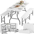 tectake® Juego de muebles de jardín de 3 piezas, mesa de camping plegable con 2 bancos de cerveza, muebles de balcón, conjunto de mesa para jardín o terraza, set de mesa y bancos cerveceros, con asas de transporte, 180 cm de largo (blanco)