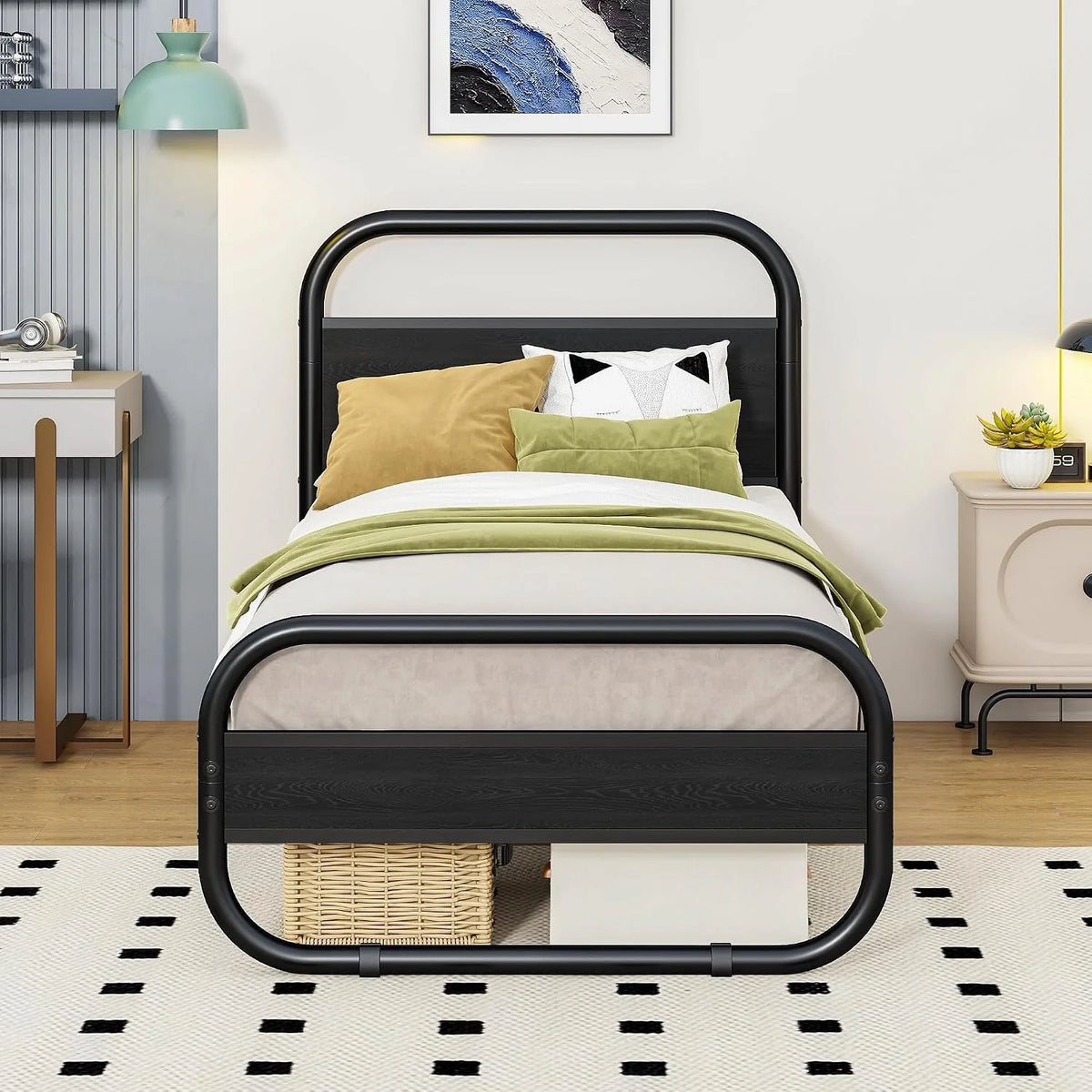 HOMERECOMMEND Rama łóżka pojedynczego z metalu w kolorze czarnym 90 x 200 cm
