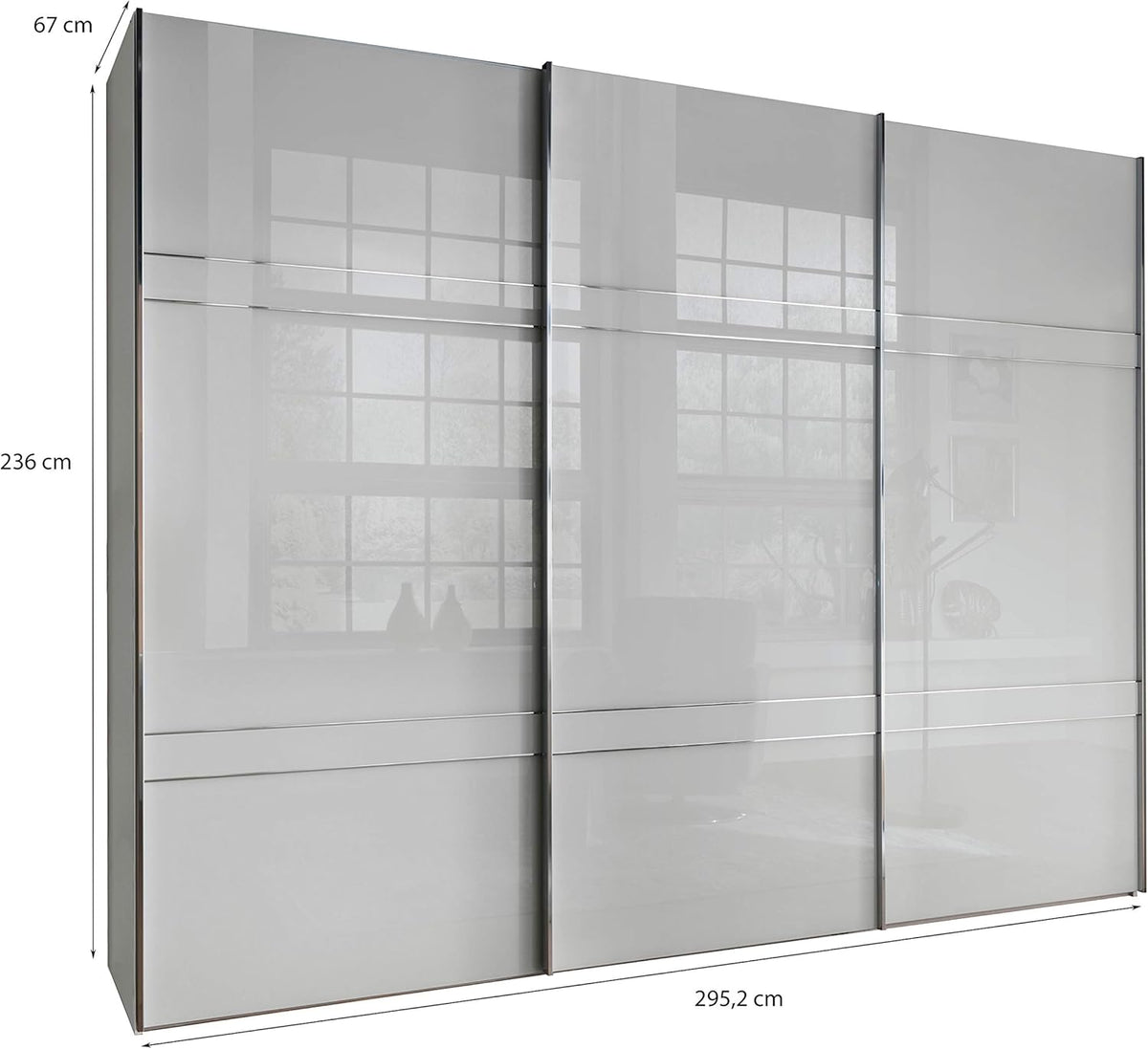Armario WIEMANN Rialto, armario con puertas correderas, armario de dormitorio, con puertas deslizantes, ancho 300 cm, en blanco, cristal blanco, madera, A/H/P 300x236x67 cm