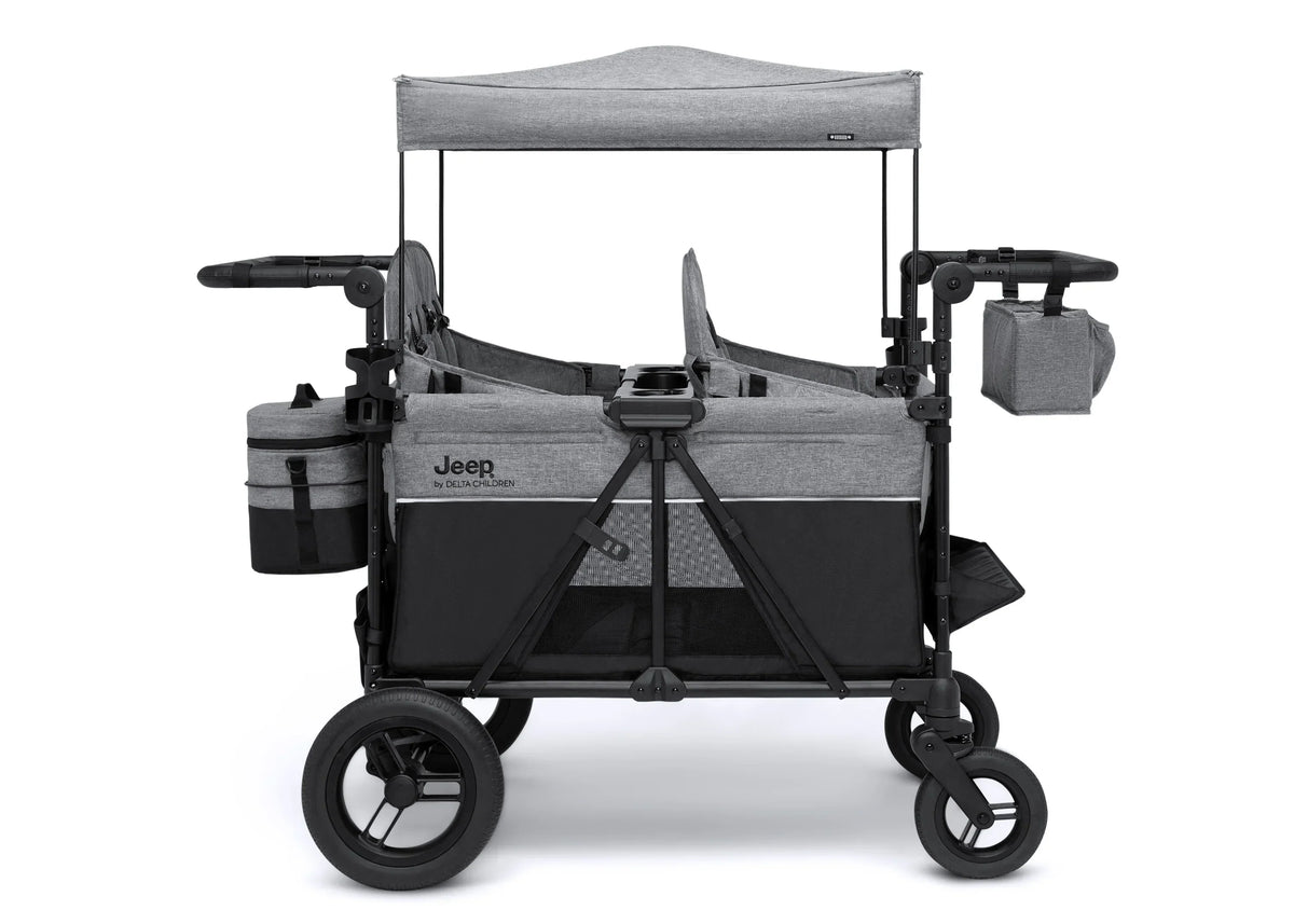 Jeep Wrangler Deluxe Stroller Wagon for 4 Kids – Removable Canopy, Cooler Bag, Modular Seats, XXL Storage, All-Terrain Tires, Adjustable Handlebars