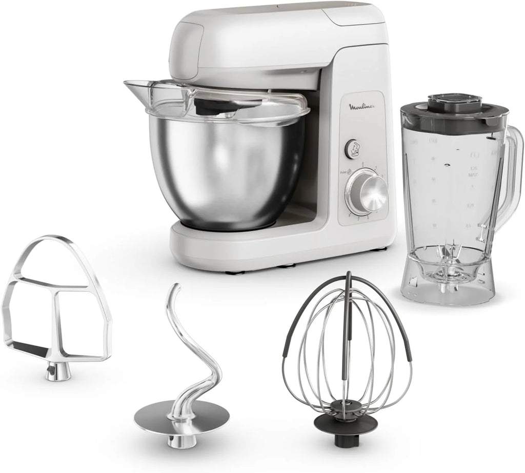 Moulinex Bake Partner Kitchen Machine, wydajny mikser planetarny 1100 W, trwała wydajność, zestaw akcesoriów BakeGood, QA521B25
