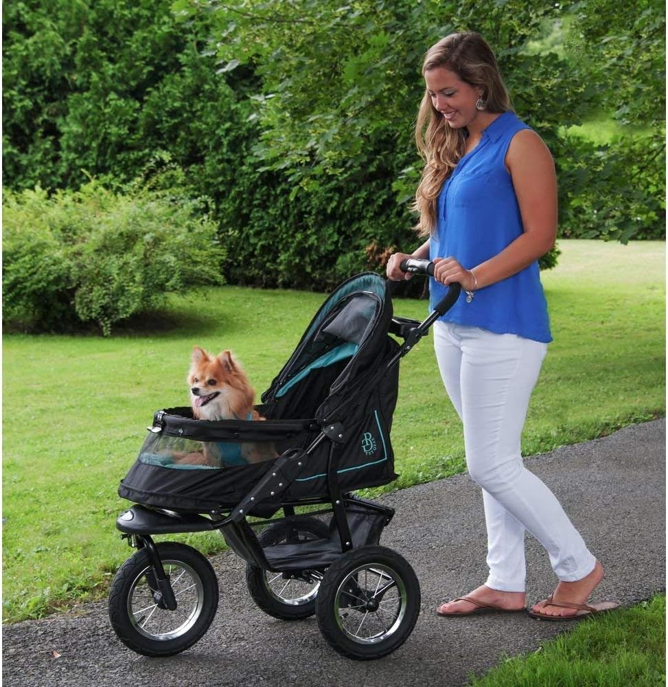 Cochecito para mascotas No-Zip NV para gatos/perros, entrada sin cremallera, plegado fácil con una sola mano, ruedas con relleno de gel, cojín de felpa + protector contra la intemperie incluidos, 3 colores