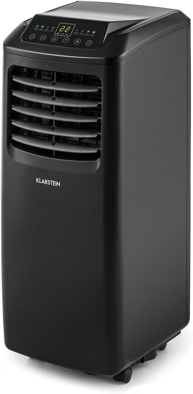 Aire acondicionado Klarstein, unidad de aire acondicionado 4 en 1, deshumidificador, ventilador y modo noche, aire acondicionado portátil con manguera de escape, control por aplicación, aire acondicionado para habitaciones de hasta 44 m², 9000 BTU, blanco