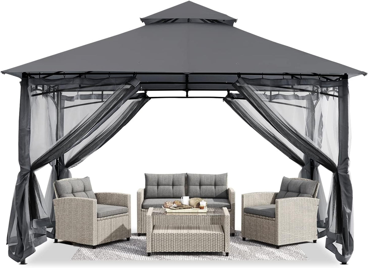 ABCCANOPY Gazebo 2.5x2.5m Impermeable Estable Resistente al invierno, cenador de jardín, techo doble de tela, carpa para fiestas en el patio trasero con malla para sombra y lluvia, Gris