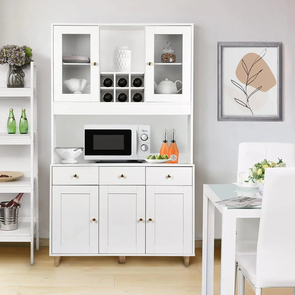 VOWNER Armario Aparador de Cocina/Buffet, 100L x 38An x 181Al cm, Mueble Auxiliar de Almacenaje, 5 Puertas y 5 Estantes Ajustables, Blanco