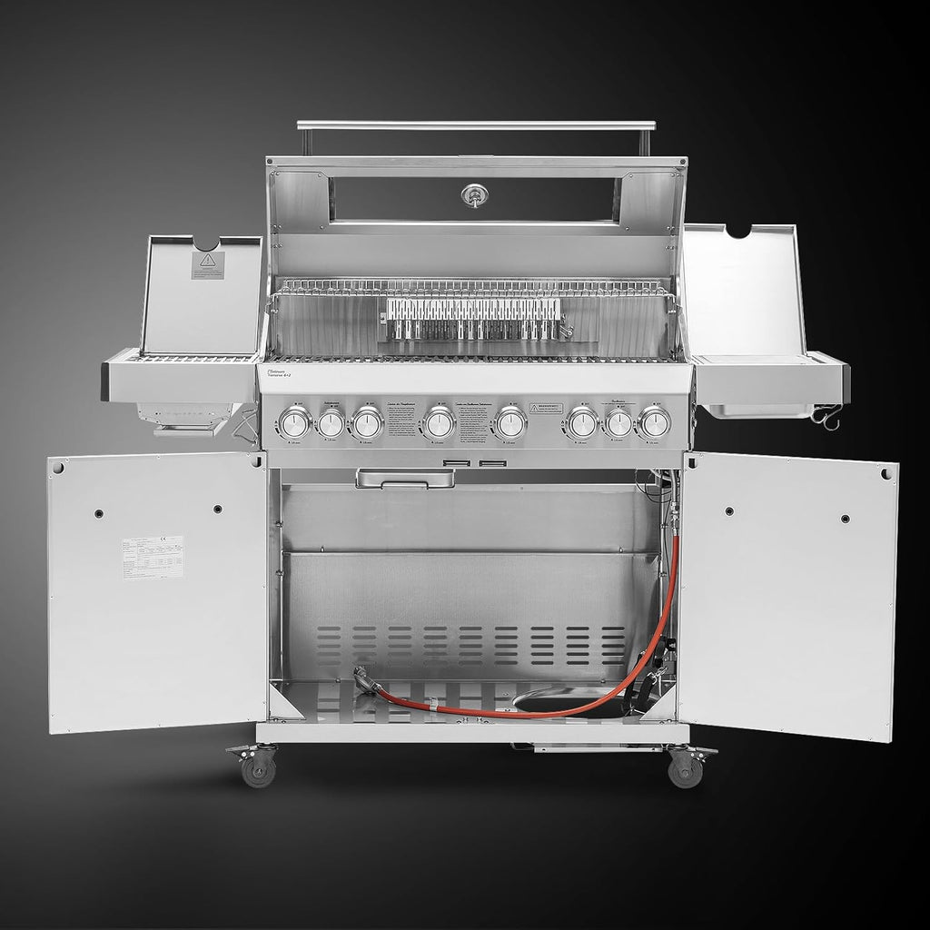 TAINO PLATINUM YAMARA 6+2 Barbacoa de gas Acero inoxidable 6 quemadores Quemador lateral cerámico Quemador trasero cerámico Encendido piezoeléctrico Parrilla de hierro fundido