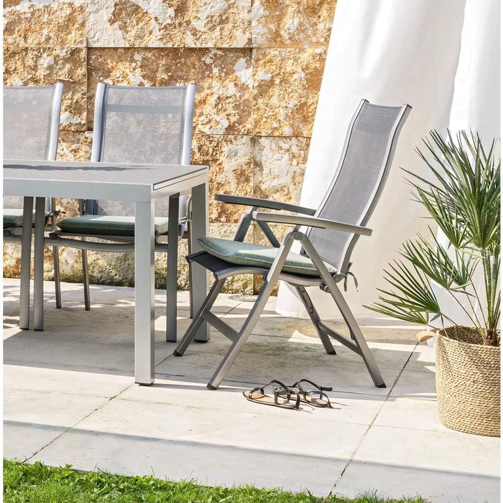 Sillón plegable Dehner Chicago, aprox. 110 x 63,5 x 67,5 cm, textileno/aluminio, gris