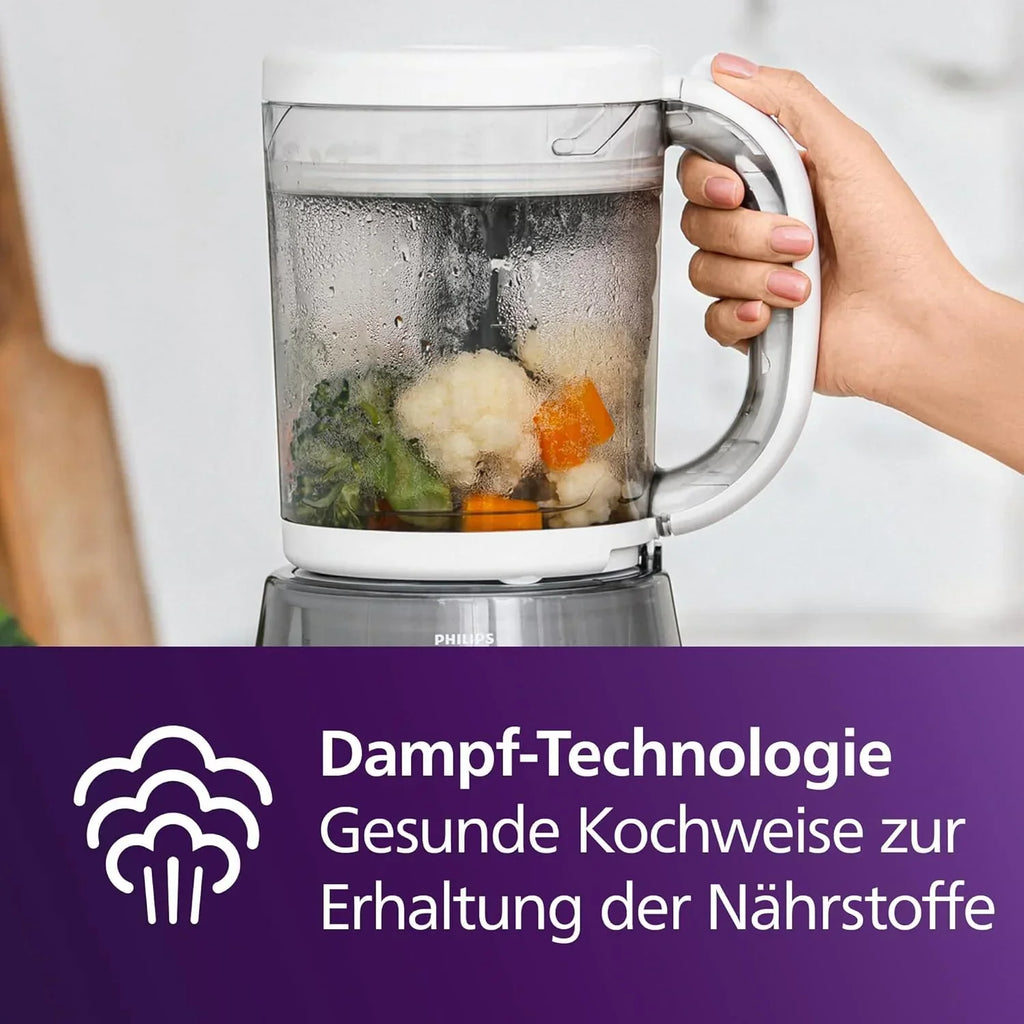 Robot de cocina 4 en 1 SCF883/01 con vaporera y batidora, 400 W, para cocinar al vapor, triturar, descongelar y calentar alimentos infantiles