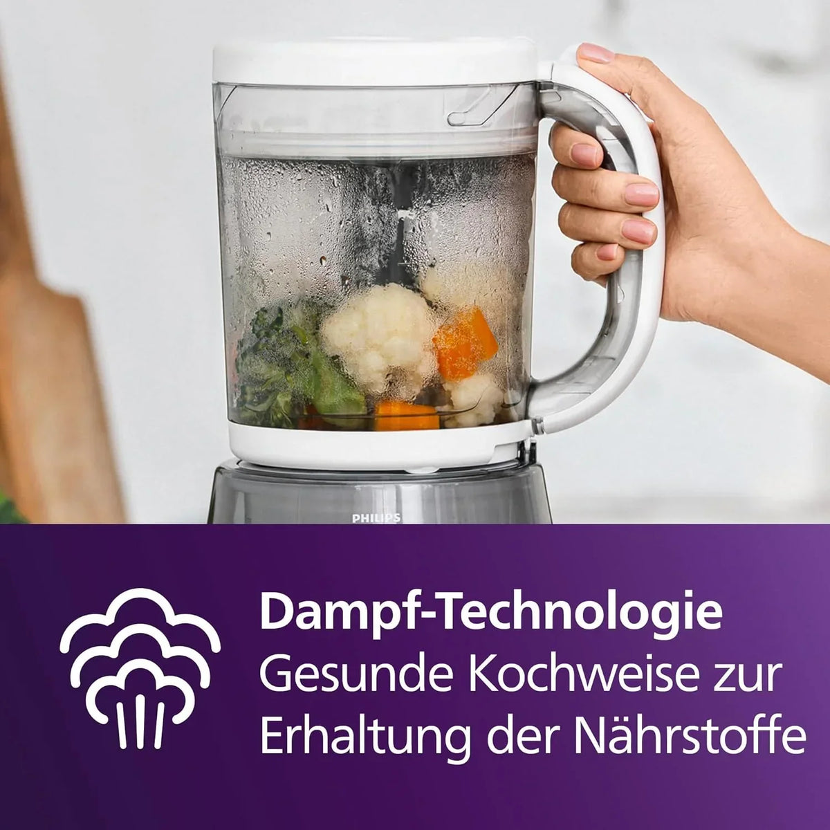 Robot de cocina 4 en 1 SCF883/01 con vaporera y batidora, 400 W, para cocinar al vapor, triturar, descongelar y calentar alimentos infantiles