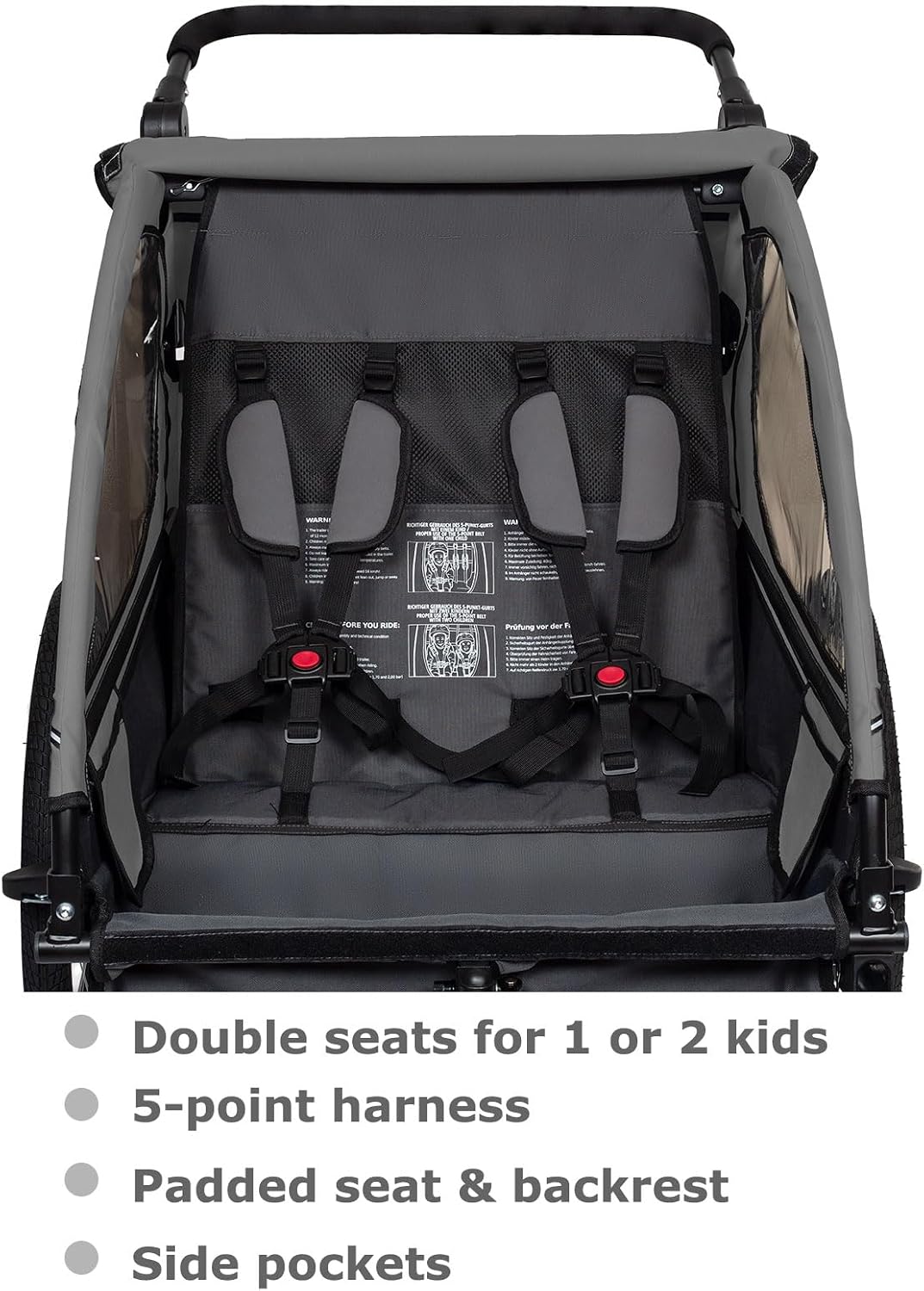Remolque para niños Tiggo con rotación de 360°, suspensión, set 2 en 1 (remolque de bicicleta y cochecito/jogger), arnés de 5 puntos, para 1 o 2 niños, máx. 40 kg