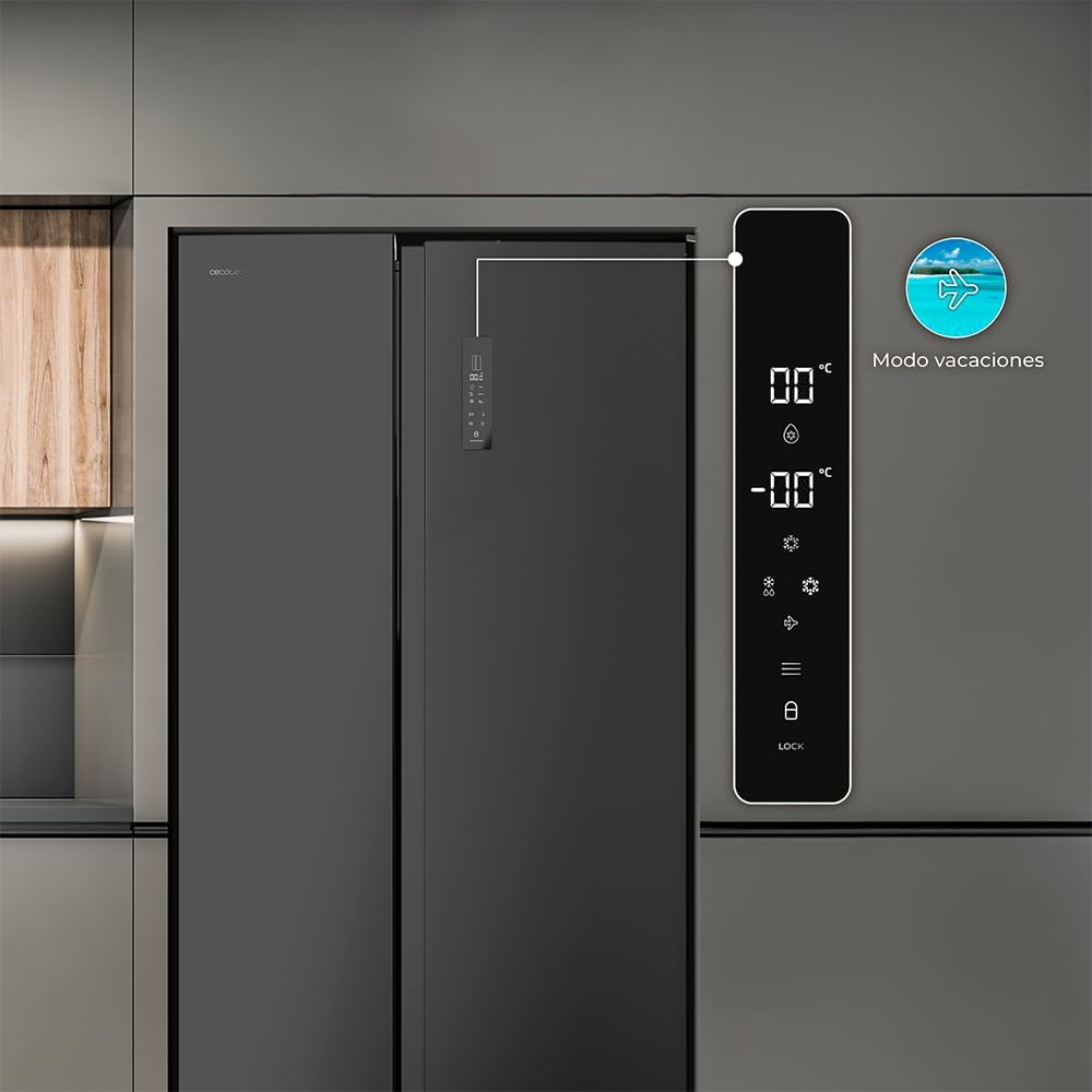 Frigorífico americano Cecotec de 550 litros Bolero CoolMarket SBS 550 Glass D. 177 cm de altura y 90 cm de ancho, sistema Multi Air Flow, Total No Frost, motor Inverter Plus