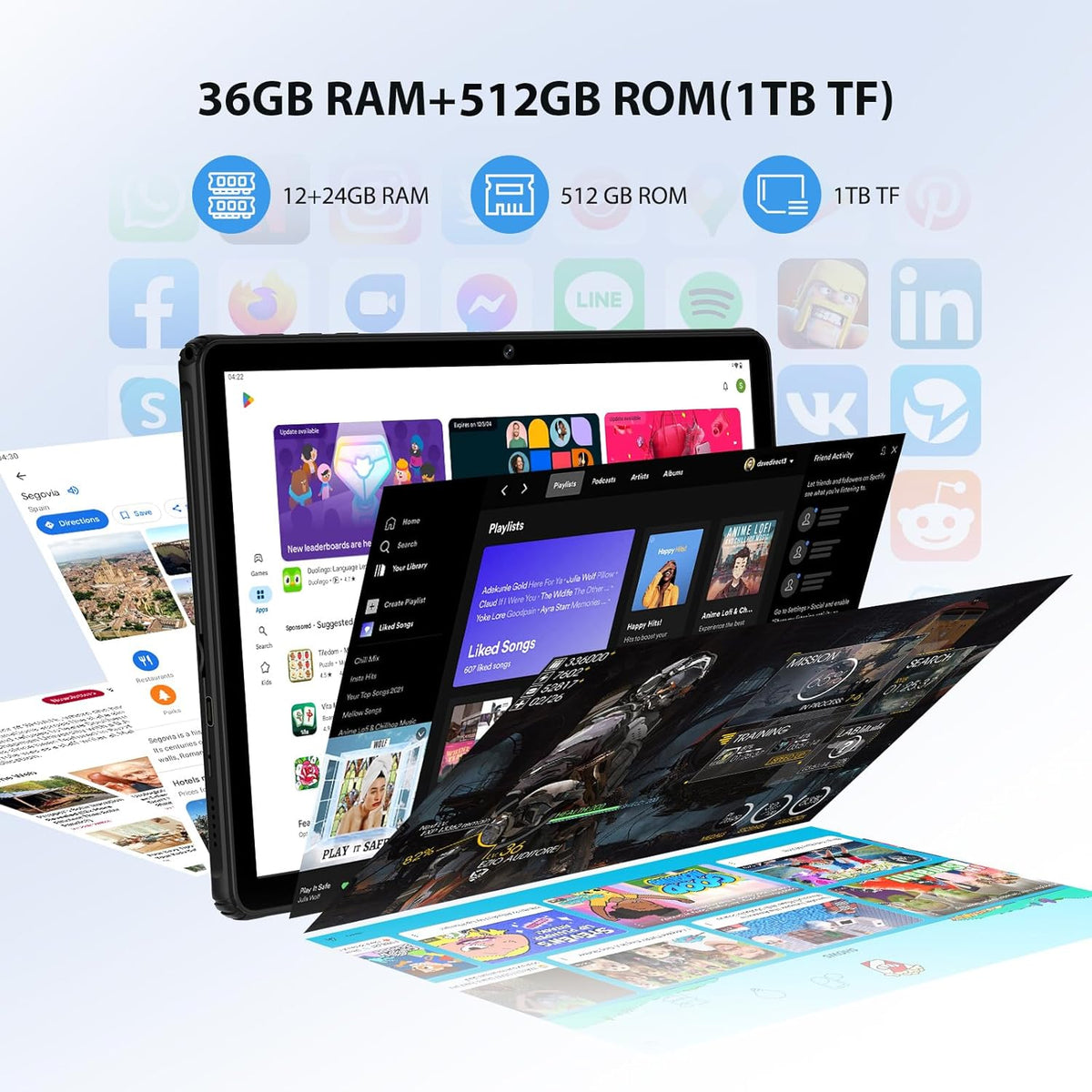Tableta Android 15 de 11 pulgadas, 4G LTE y WiFi 5G, Octa-Core, 36 GB RAM+512 GB ROM (1 TB TF), pantalla HD, Widevine L1/8+13 MP/8000 mAh/GMS/GPS, con teclado y ratón (negro)