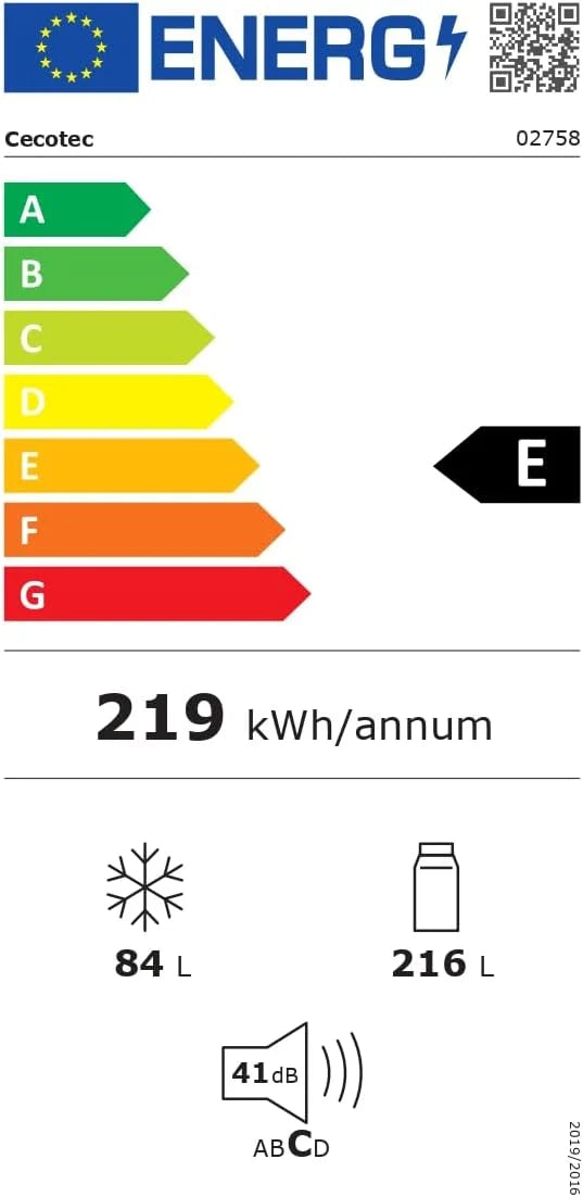 Cecotec Lodówka kombi 2-drzwiowa retro 300 l Bolero CoolMarket Combi Origin 300 Black E. Wysokość 191,5 cm i szerokości 60, regulacja temperatury, chromowany uchwyt i szklane tace, czarny