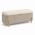 Banco de almacenamiento de tela bouclé beige con patas de metal 120 cm