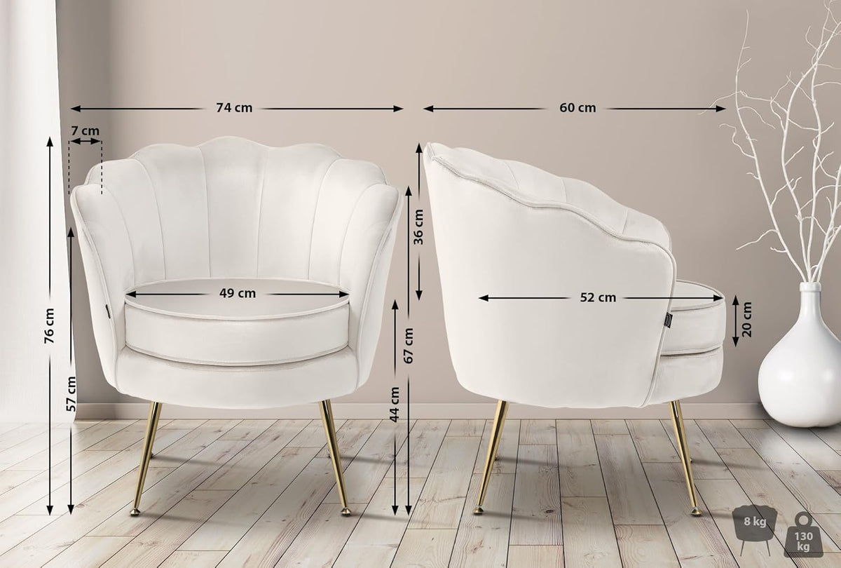 Silla tapizada Rosita I de CLP con revestimiento de terciopelo I Estructura de metal color dorado, color: crema