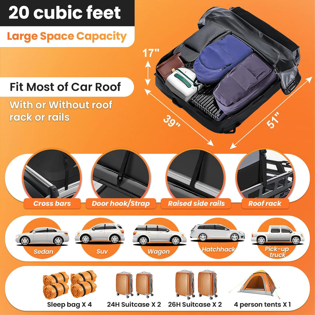Cofre de techo Sailnovo, 580 l, cofre de techo impermeable con o sin barras de techo, 6 ganchos de seguridad y bolsa de almacenamiento incluidos.