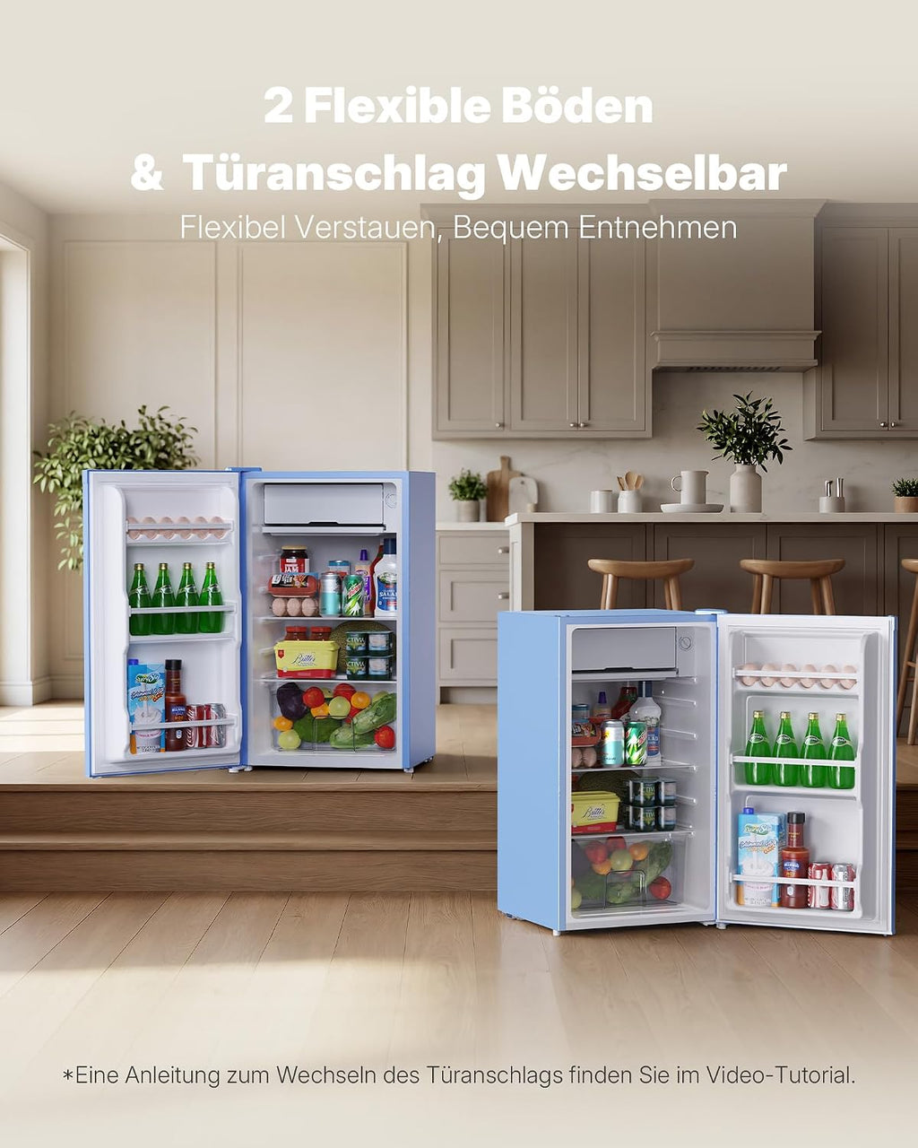 Upstreman 91L Mini-refrigerador con compartimento de enfriamiento rápido, 5 niveles de temperatura (0-10 ℃), eficiente energéticamente, funcionamiento silencioso de 41 dB, compacto y espacioso para dormitorio universitario/oficina, BR321-Azul