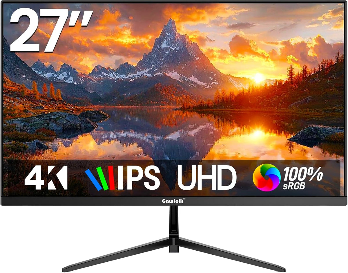 Monitor Gawfolk 4K IPS de 27 pulgadas y 60 Hz, pantalla de PC UHD de 3840 x 2160p, monitor de computadora sin marco para oficina en casa, DP, HDMI, VESA 75 x 75 mm