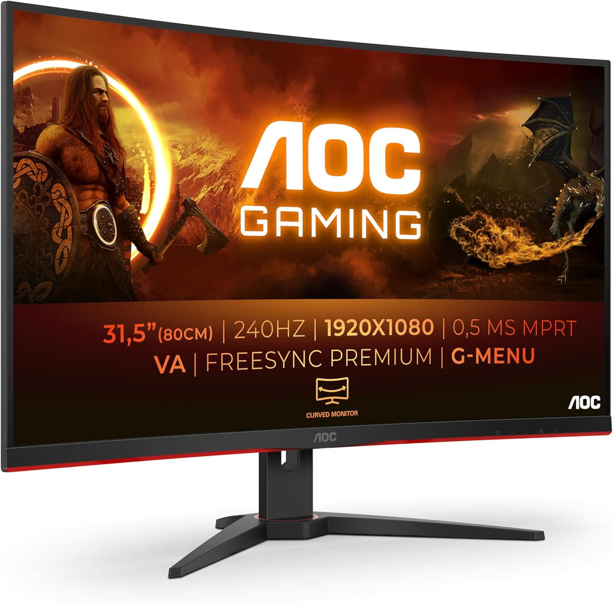 Monitor gaming curvo AOC C32G2ze 80 cm (31,5 pulgadas) (FHD, HDMI, DisplayPort, tiempo de respuesta MPRT de 1 ms, 1920 x 1080 px, 240 Hz, FreeSync Premium) negro