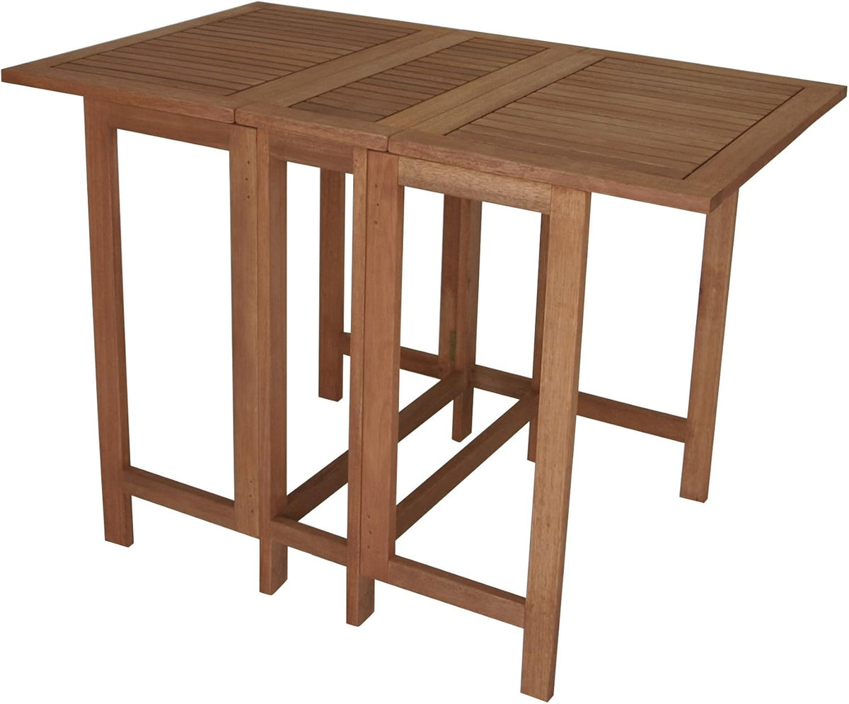 Mesa plegable doble para balcón, 107x65x74 cm, rectangular, madera de eucalipto aceitada, marrón, con certificación FSC®
