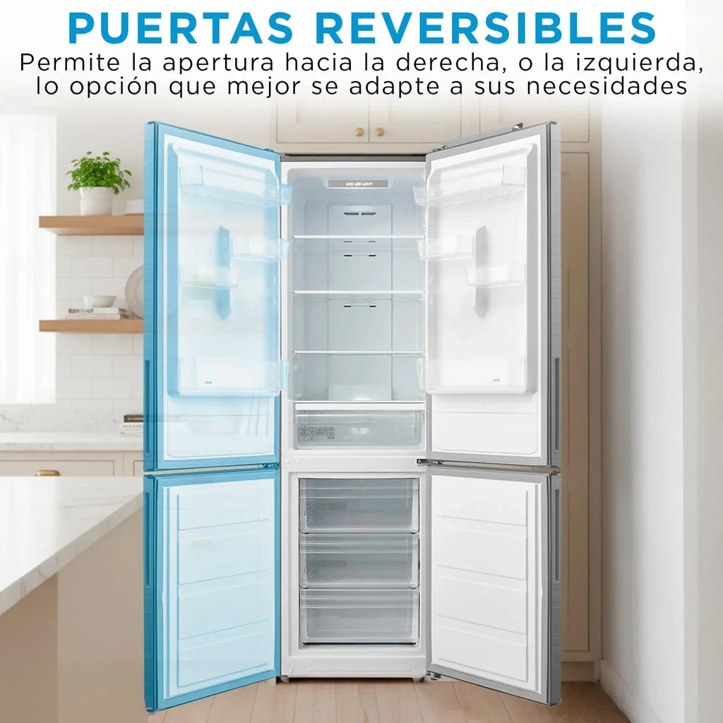 Frigorífico Combi No Frost Midea | 60 cm de ancho x 188 cm de alto | Inox | Nevera de libre instalación, 224 L + 86 L de congelador - Refrigerador de bajo consumo con congelador vertical