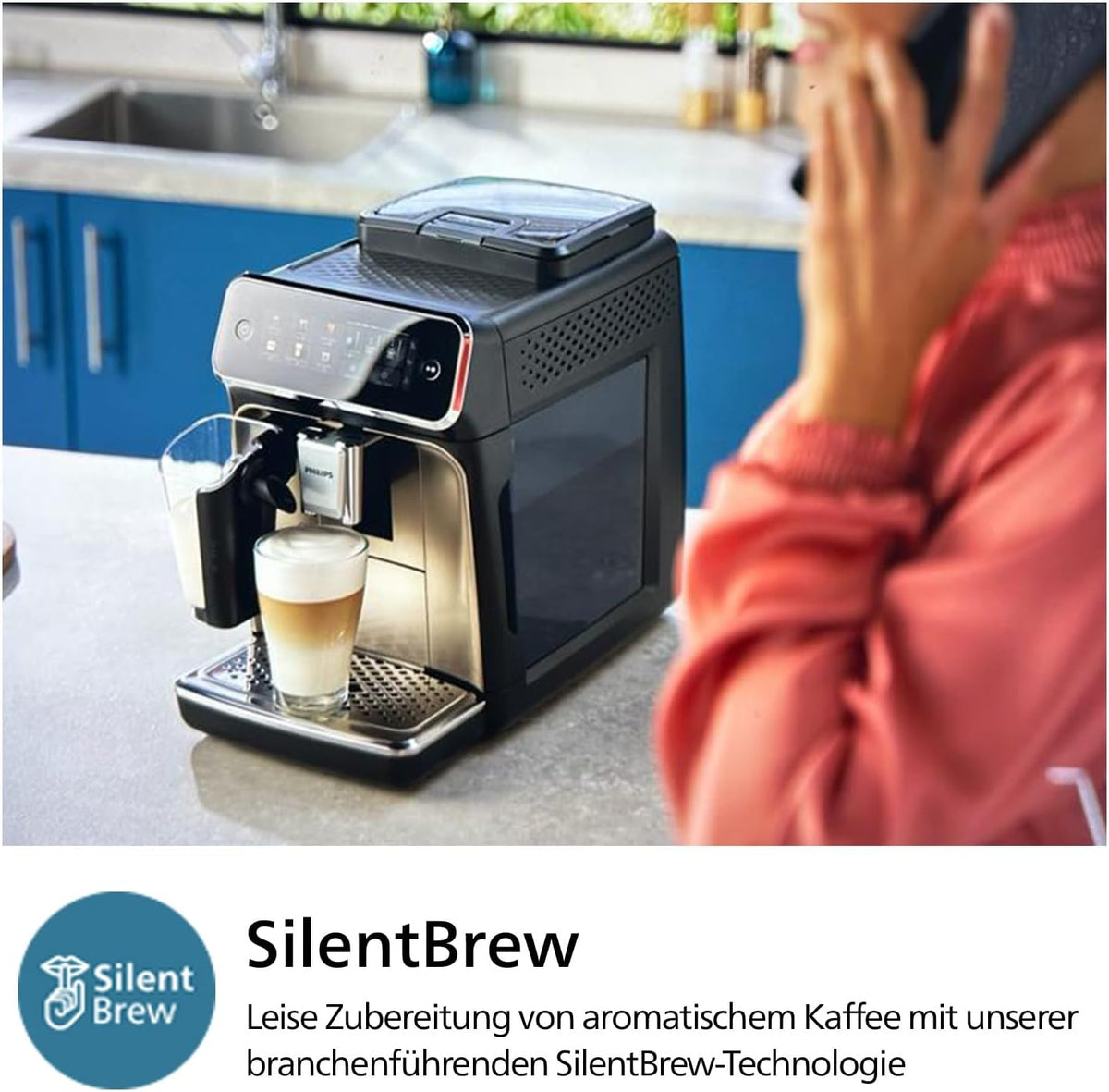 Cafetera superautomática Philips Serie 3300: 6 bebidas, pantalla táctil a color moderna, sistema de leche LatteGo, SilentBrew, molinillo 100% cerámica, filtro AquaClean. Cromo negro (EP3347/90)