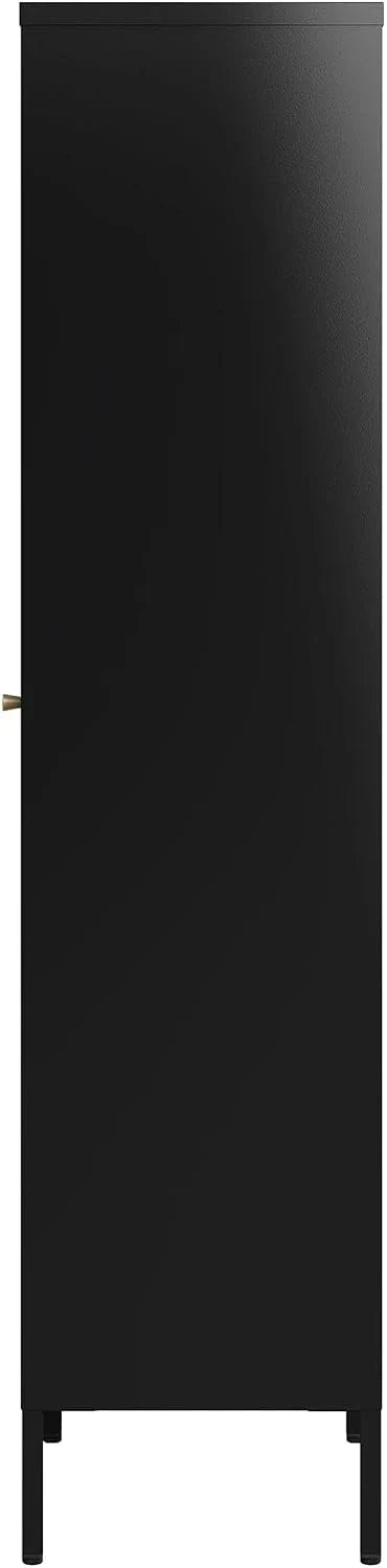 [en.casa] Szafa z witryną Säkylä regał na książki z 4 półkami, 150 x 50 x 35 cm, szafka kuchenna z 1 drzwiami, uniwersalna szafka, witryna, metalowa, czarna