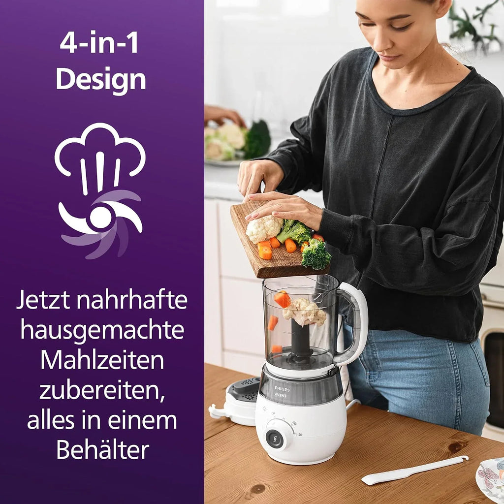 Robot de cocina 4 en 1 SCF883/01 con vaporera y batidora, 400 W, para cocinar al vapor, triturar, descongelar y calentar alimentos infantiles